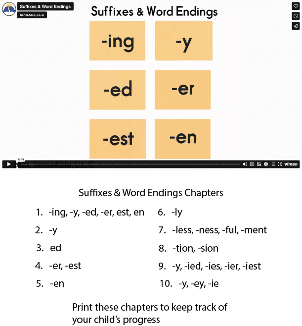 Suffixes & Word Endings Chapters